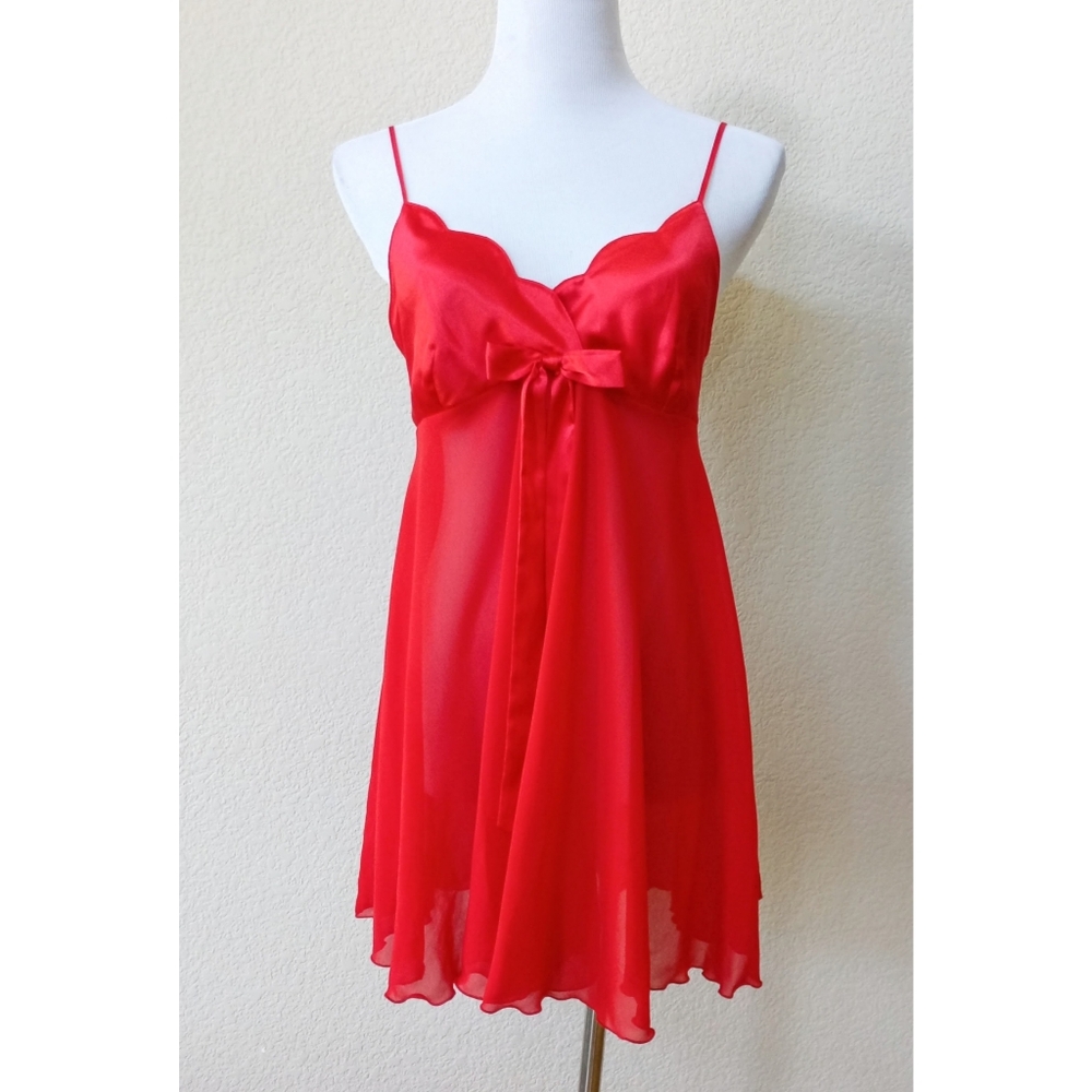 Victoria's Secret red satin and sheer chemise slip